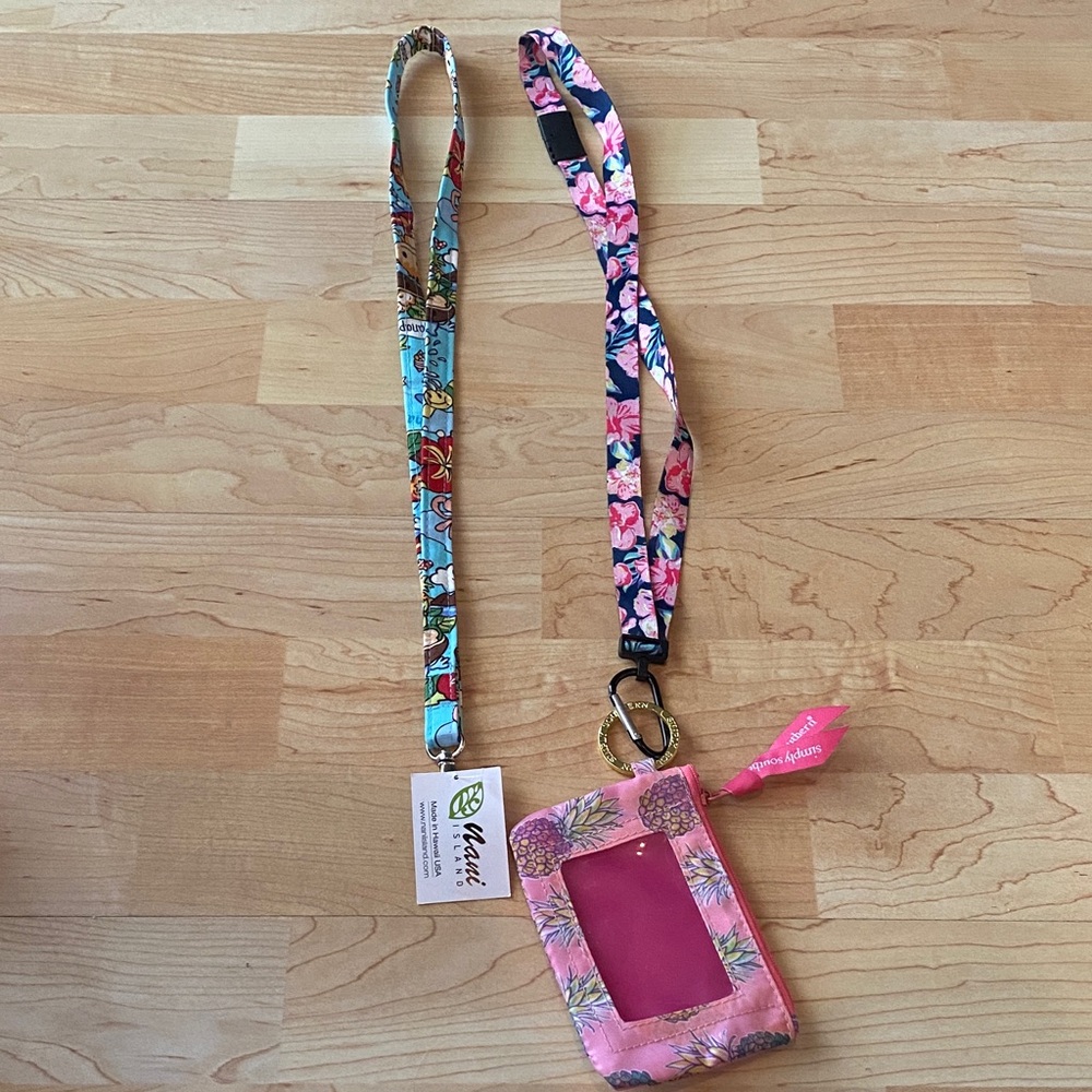 Lot of 3 2 Floral Lanyards and ID Holder Set